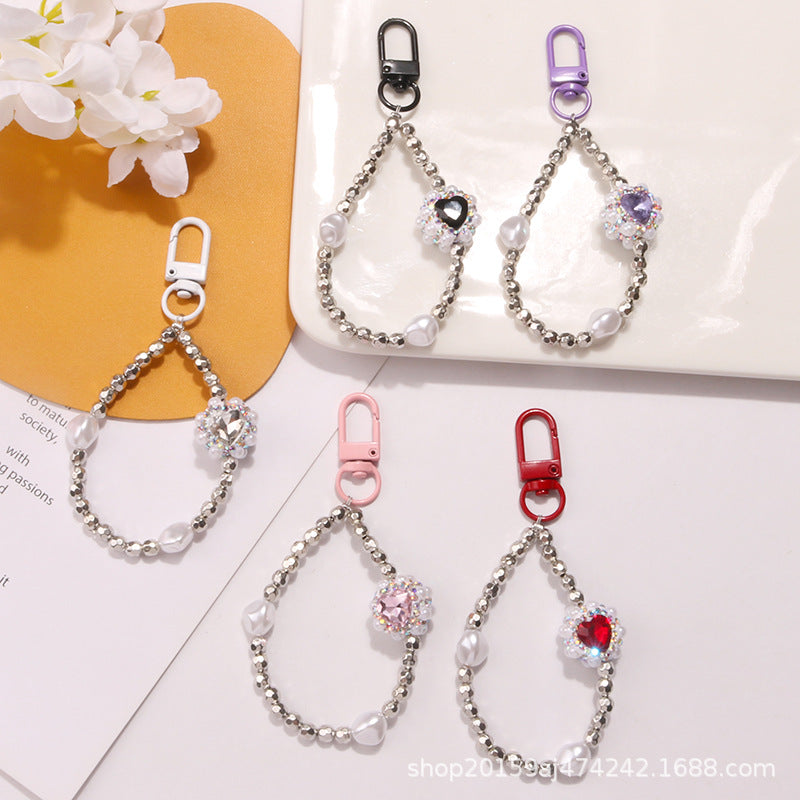 Wholesale Pearl Diamond Heart Metal keychain